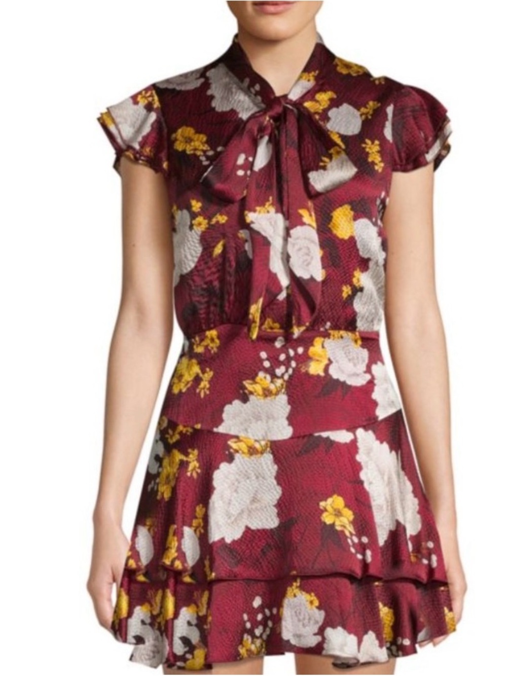 Alice + Olivia Lashay tie-neck ruffle mini dress size 6